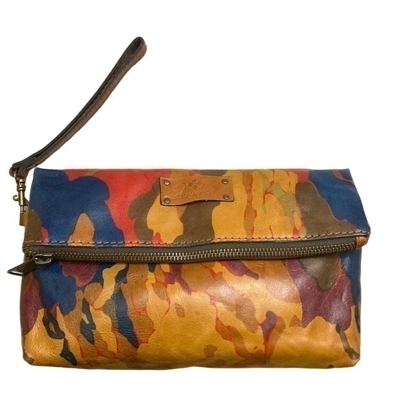 Patricia nash brown painted leather wristlet clutch bag